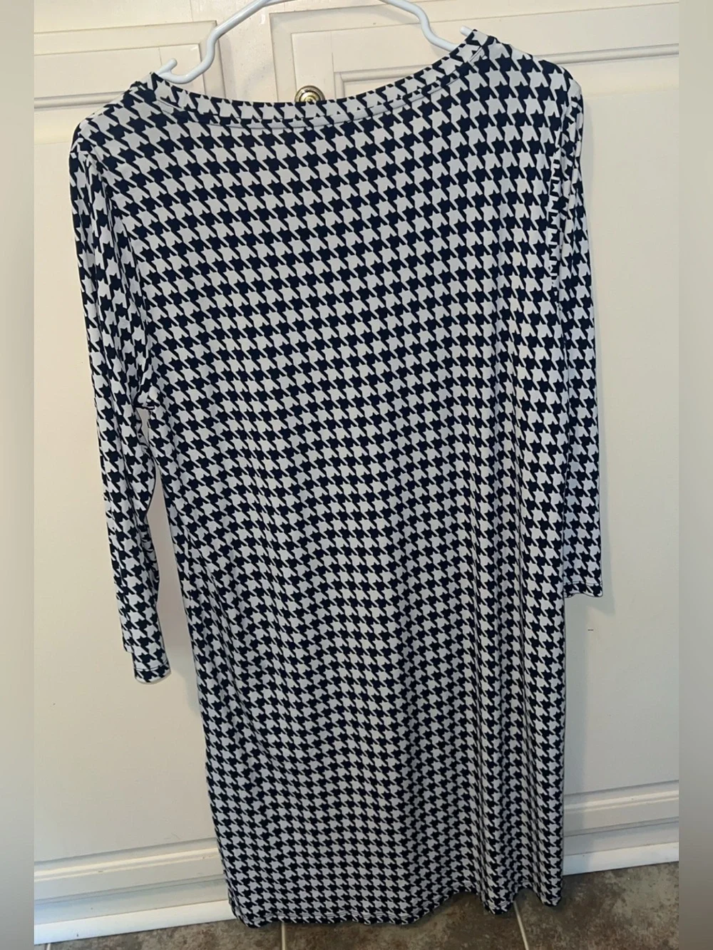 MICHAEL Michael Kors Houndstooth Shift Dress Size L Navy White 3/4 Sleeve